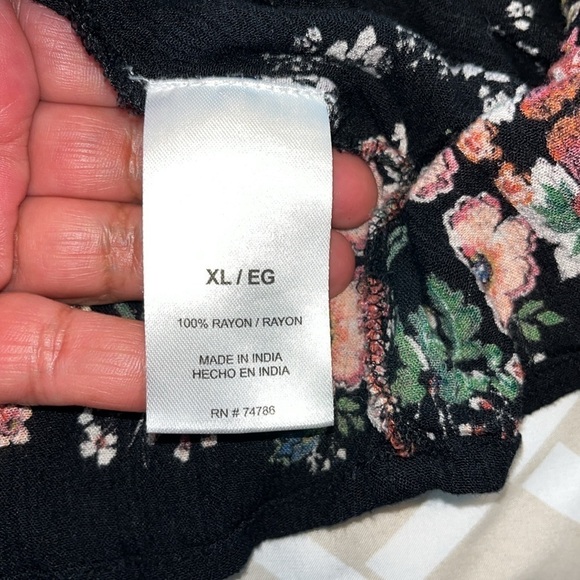 bila Womens Peasant Top XL Black Paisley Print 3/4 Length Flutter Sleeves Rayon - Picture 6 of 6